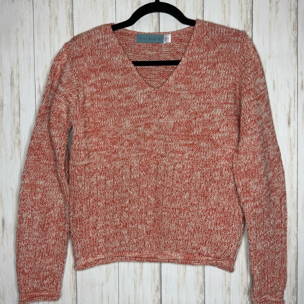Mermaid Linen And Cotton Blend V-Neck Sweater Orange
